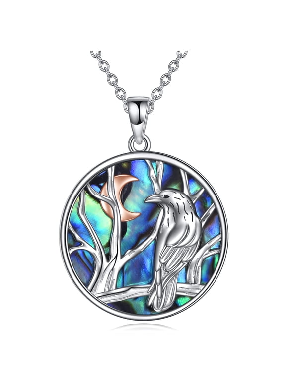 Raven Crow Necklace Sterling Silver Crescent Raven Pendant Necklace Viking Jewelry Gifts for Women Men