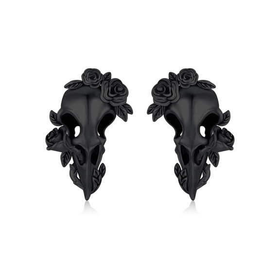 Raven Earrings 925 Sterling Silver Gothic Crow Skull Earrings Crow Ear Bird Studs for Halloween Birthday Gifts Women Men