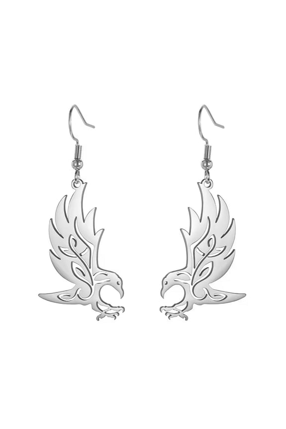 Raven Earrings Silver 316L Stainless Steel Hawk Crow Phoenix Dangles