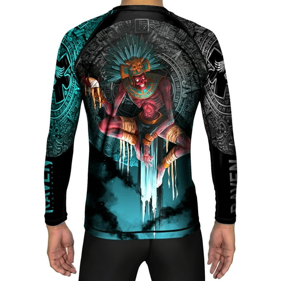 Raven Fightwear Men's Aztec Lord of the Underworld Mictlantecuhtli BJJ Rash Guard MMA Black
