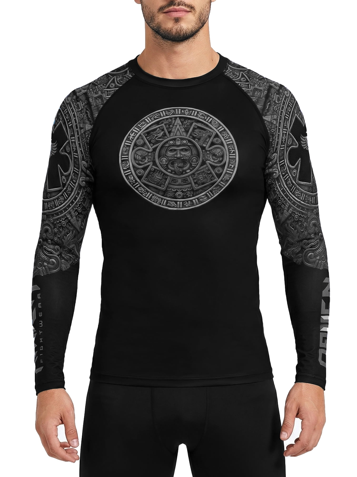 Raven Fightwear Men's Aztec Ranked BJJ Jiu Jitsu Rash Guard MMA Black ...