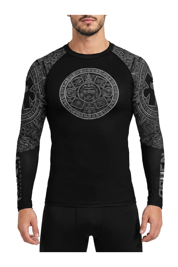 Men's Aztec Ranked BJJ Jiu Jitsu Rash Guard MMA Black/Grey