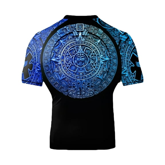 Raven Fightwear Men's Aztec Ranked Jiu Jitsu BJJ Rash Guard Short Sleeve MMA Blue