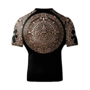 Raven Fightwear Mens Aztec Ranked Jiu Jitsu BJJ Rash Guard Short Sleeve MMA Brown