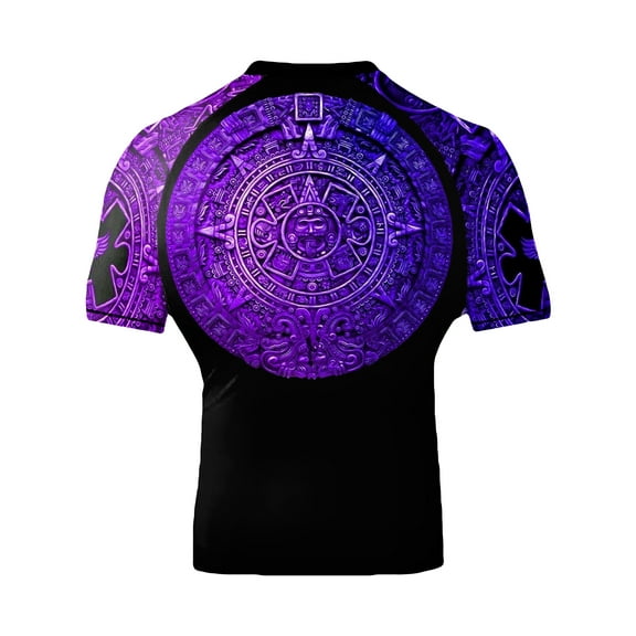 Raven Fightwear Men's Aztec Ranked Jiu Jitsu BJJ Rash Guard Short Sleeve MMA Purple