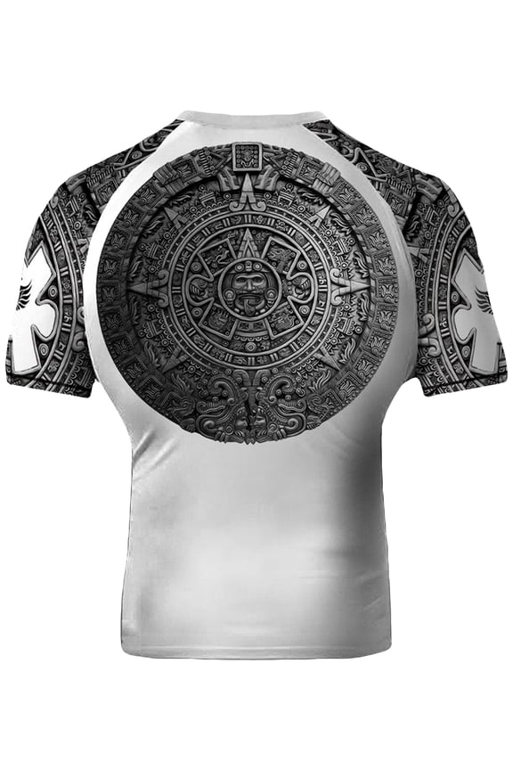 Men's Aztec Ranked Jiu Jitsu BJJ Rash Guard Short Sleeve MMA White