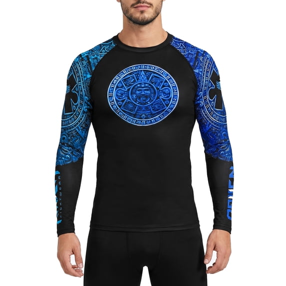 Raven Fightwear Men's Aztec Ranked Rash Guard MMA BJJ Blue