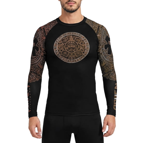 Raven Fightwear Men's Aztec Ranked Rash Guard MMA BJJ Brown