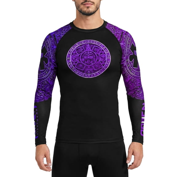 Raven Fightwear Men's Aztec Ranked Rash Guard MMA BJJ Purple