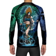 Raven Fightwear Mens Aztec Water Goddess Chalchiuhtlicue BJJ Rash Guard MMA Black Large