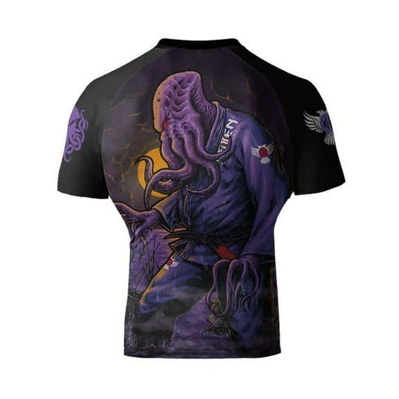 Raven Fightwear Men's BJJ Horror Cthulhu Short Sleeve BJJ Rash Guard MMA Black