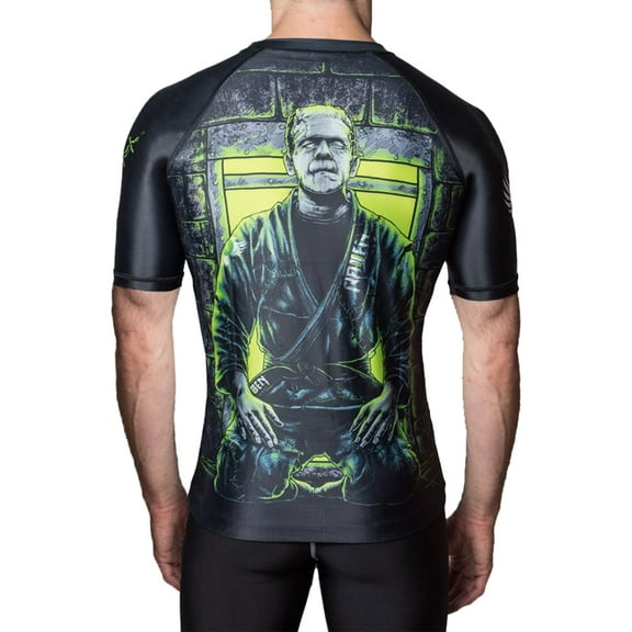 Raven Fightwear Men's BJJ Horror Frankenstein's Monster Short Sleeve Rash Guard MMA Black