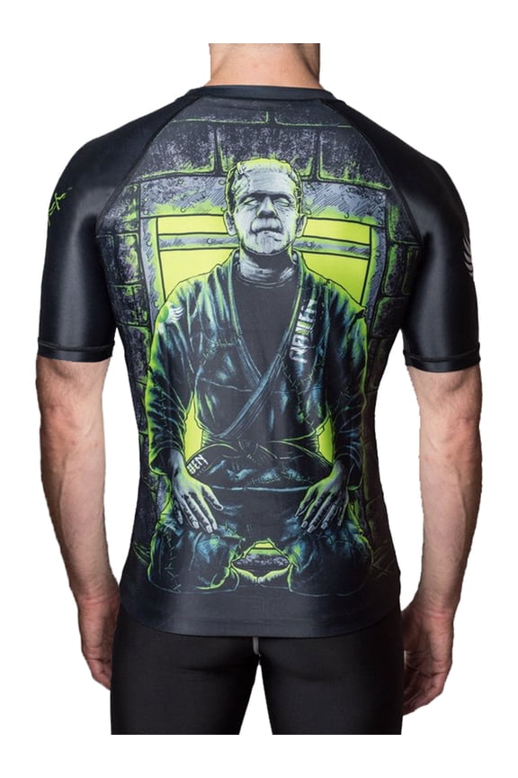 Men's BJJ Horror Frankenstein's Monster Short Sleeve Rash Guard MMA Black
