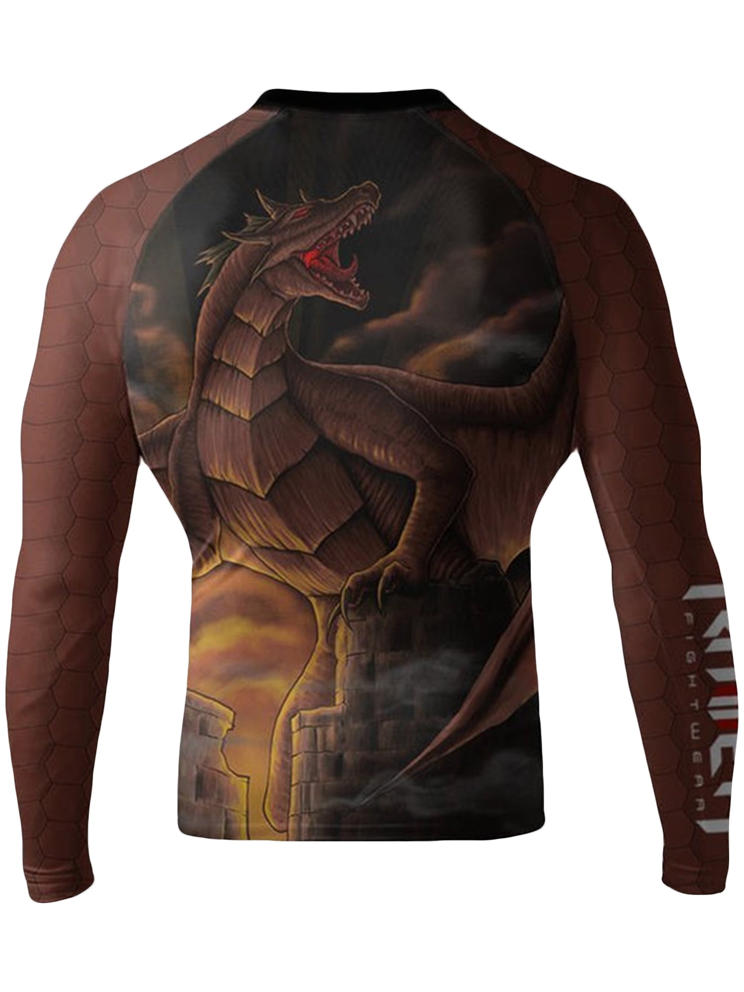 Raven Fightwear Men's Brown Dragon BJJ Jiu Jitsu Rash Guard MMA ...