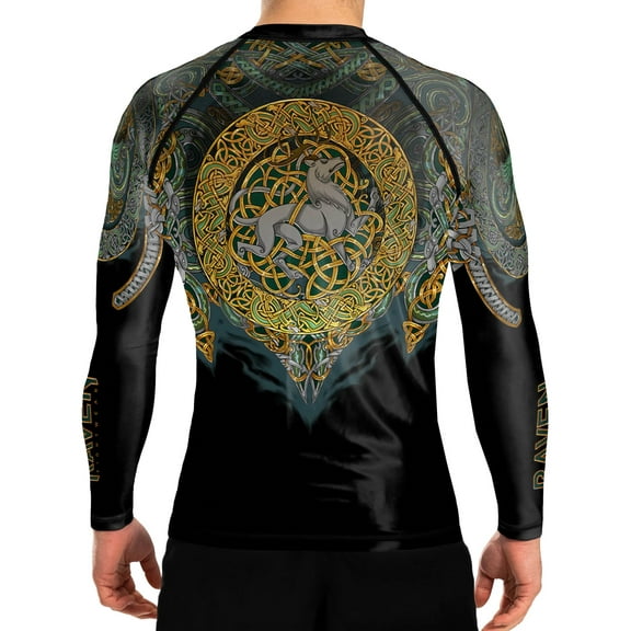 Raven Fightwear Men's Celtic Rash Guard BJJ MMA Black/Green