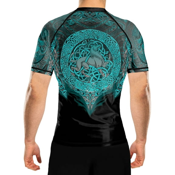 Raven Fightwear Men's Celtic Rash Guard Short Sleeve BJJ MMA Black/Blue