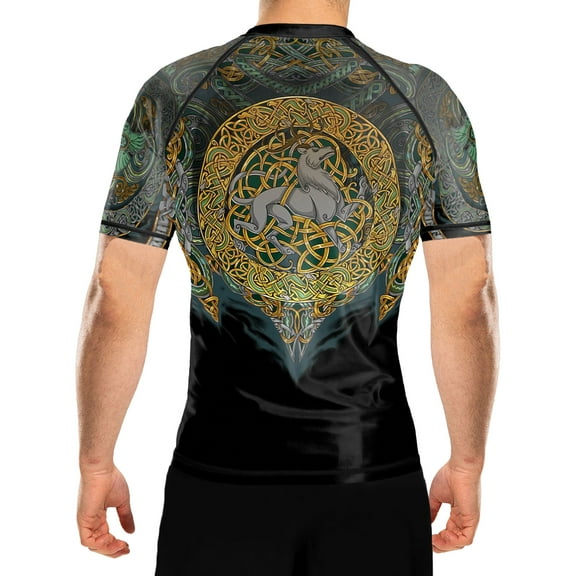 Raven Fightwear Men's Celtic Rash Guard Short Sleeve BJJ MMA Black/Green