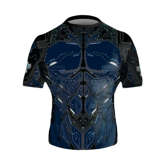 Raven Fightwear Men's Cybernetic Rash Guard Short Sleeve BJJ MMA Blue