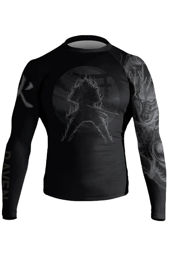 Men's Dragon Fire Element BJJ Rash Guard Long Sleeve MMA Black Edition 2X-Large
