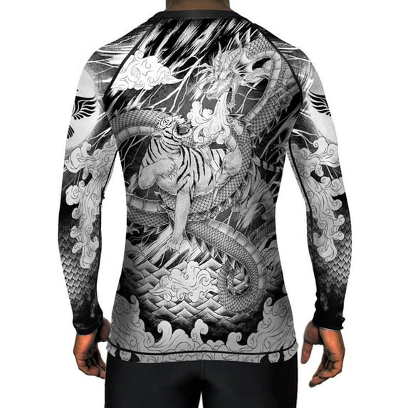 Raven Fightwear Men's Dragon & Tiger Jiu Jitsu BJJ Rash Guard MMA Black Edition