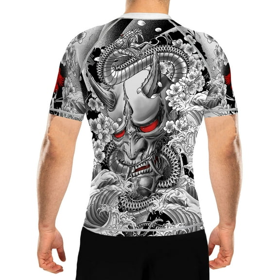 Raven Fightwear Men's Irezumi 3.0 Rash Guard Short Sleeve BJJ MMA White