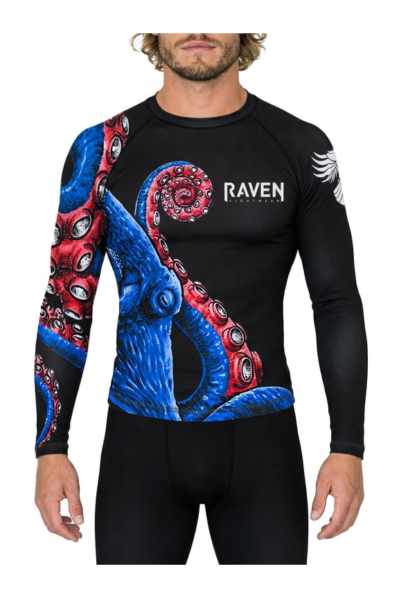 Men's Kraken Octopus BJJ Rash Guard MMA Red/White/Blue 2X-Large