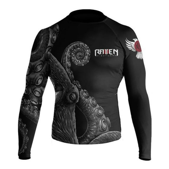 Raven Fightwear Men's Kraken Octopus IBJJF Approved Rash Guard Black Small