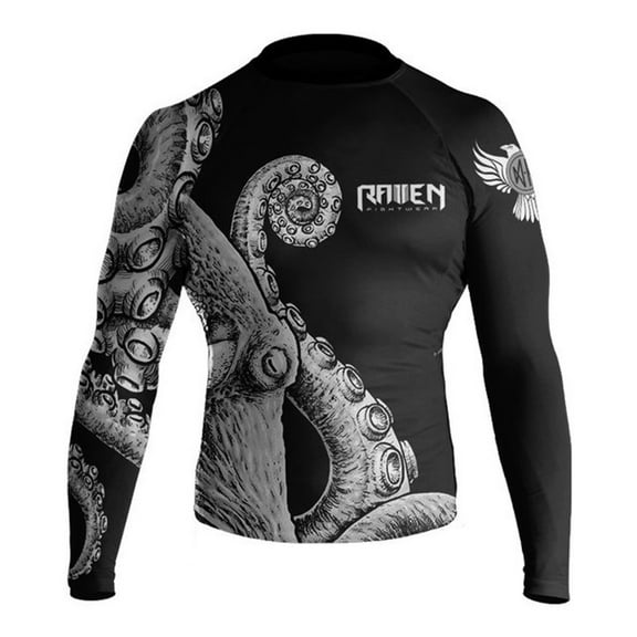 Raven Fightwear Men's Kraken Octopus IBJJF Approved Rash Guard White Medium