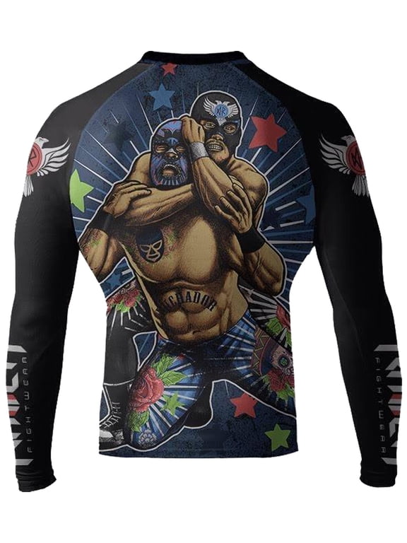 Men's Luchador El Cuervo MMA BJJ Rash Guard Black Small