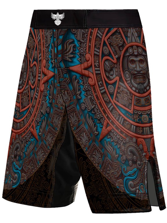 Men's Mexica Aztec Calendar MMA Shorts BJJ Black