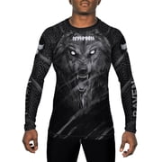 Raven Fightwear Mens Nordic Wolf Warrior Ulfhedinn 2.0 BJJ Rash Guard Long Sleeve MMA Black Edition
