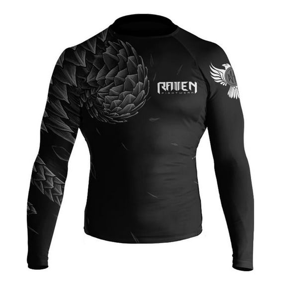 Raven Fightwear Men's Power Pangolin IBJJF Approved Rash Guard Black Small