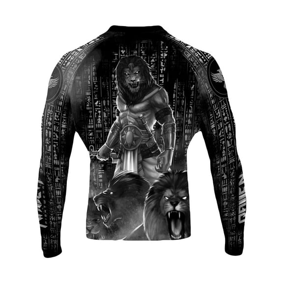 Raven Fightwear Men's The Gods of Egypt Maahes Lion Jiu Jitsu BJJ Rash Guard MMA Black Edition