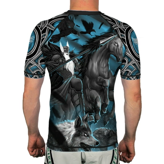 Raven Fightwear Men's The Gods of Scandinavia Odin Short Sleeve Rash Guard MMA BJJ Black