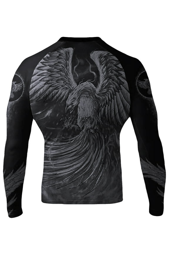 Men's The Phoenix Fire BJJ Rash Guard Long Sleeve MMA Black Edition 2X-Large