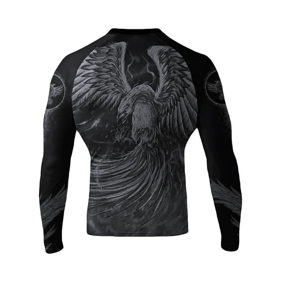 Raven Fightwear Men's The Phoenix Fire BJJ Rash Guard Long Sleeve MMA Black Edition Small