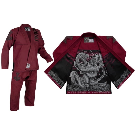 Raven Fightwear Men's Thor Nordic Brazilian Jiu Jitsu Uniform Premium BJJ Gi Maroon A4
