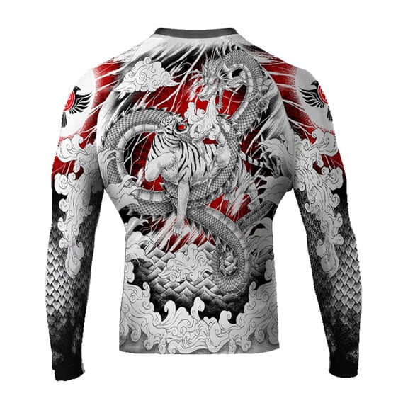 Raven Fightwear Men's Tiger & Dragon MMA BJJ Rash Guard White 2X-Large