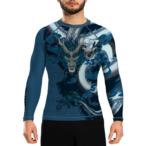Raven Fightwear Men's Year of the Dragon Rash Guard BJJ MMA Blue