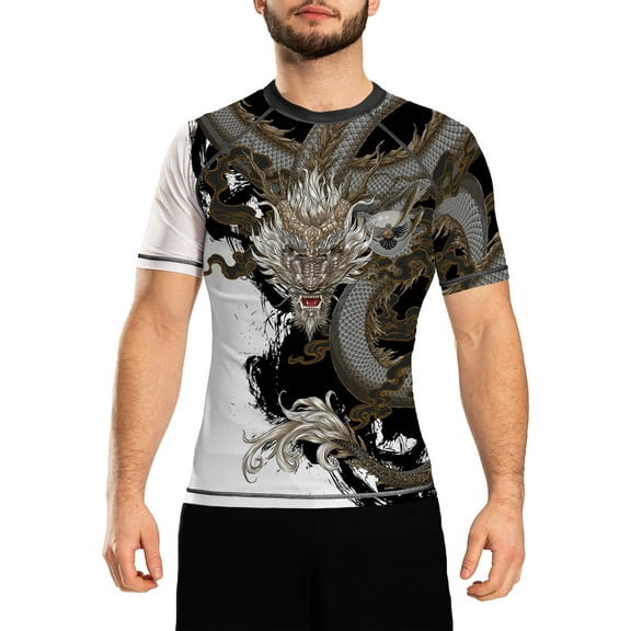 Raven Fightwear Men's Year of the Dragon Rash Guard Short Sleeve BJJ MMA White