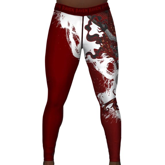 Raven Fightwear Men's Year of the Dragon Spats Tights BJJ MMA Red