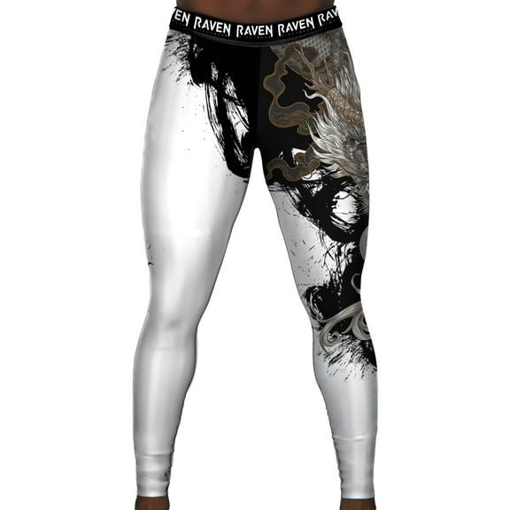 Raven Fightwear Men's Year of the Dragon Spats Tights BJJ MMA White