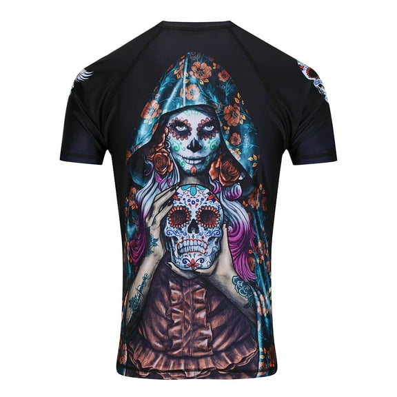 Raven Fightwear Women's Calavera Catrina BJJ Rash Guard Short Sleeve MMA Black