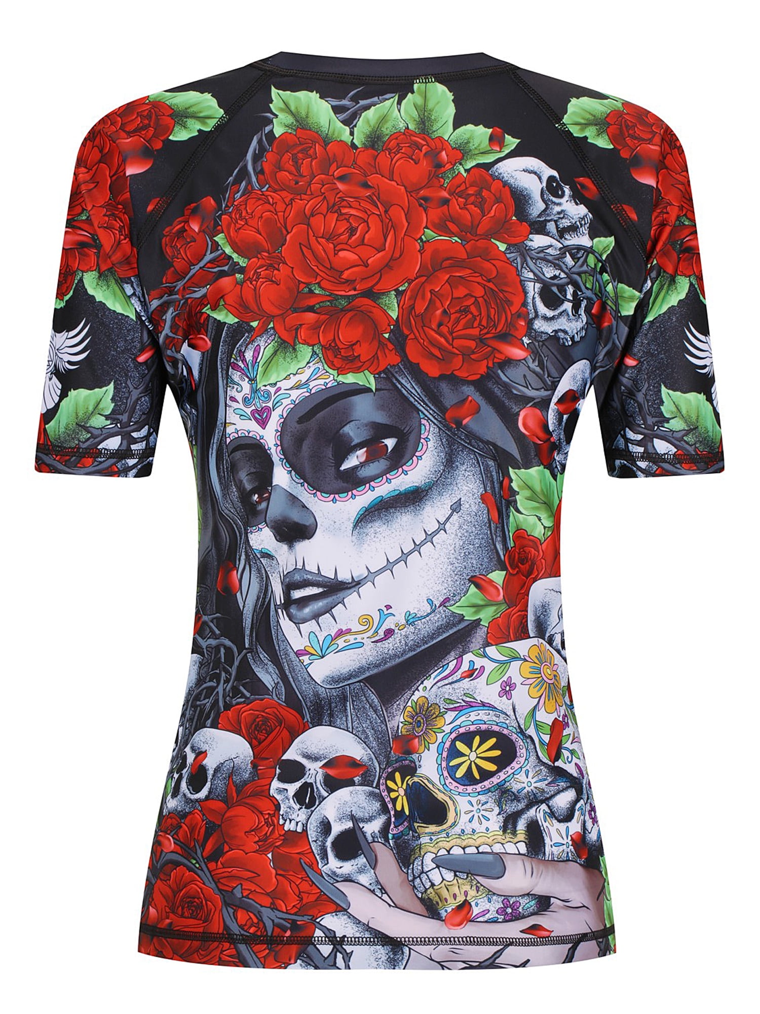 Raven Fightwear Women's Calaveras y Rosas Rash Guard Short Sleeve BJJ ...