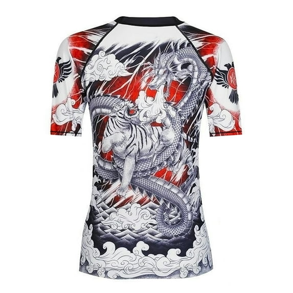 Raven Fightwear Women's Dragon and Tiger BJJ Rash Guard Short Sleeve MMA Black