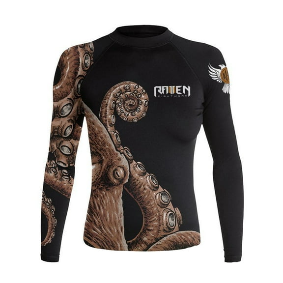 Raven Fightwear Women's Kraken Octopus BJJ Rash Guard MMA Black/Brown Large