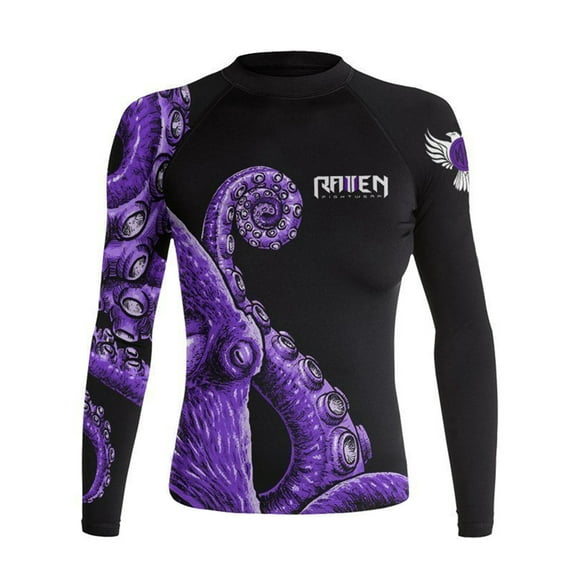 Raven Fightwear Women's Kraken Octopus BJJ Rash Guard MMA Black/Purple Large