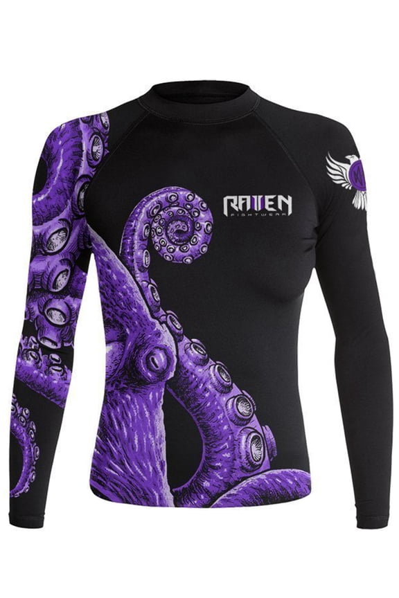 Women's Kraken Octopus BJJ Rash Guard MMA Black/Purple X-Small