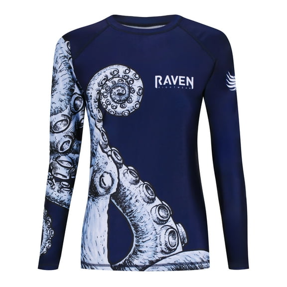 Raven Fightwear Women's Kraken Octopus BJJ Rash Guard MMA Navy Blue/White