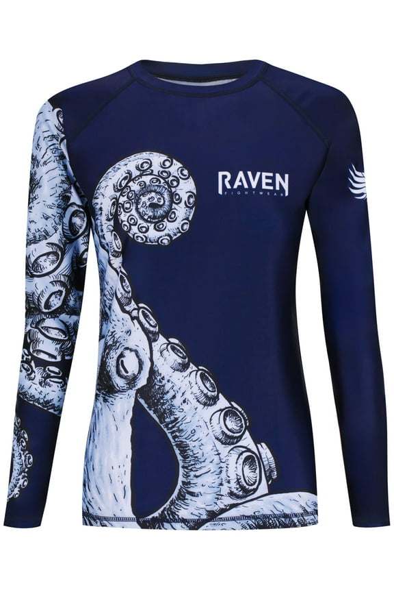 Women's Kraken Octopus BJJ Rash Guard MMA Navy Blue/White